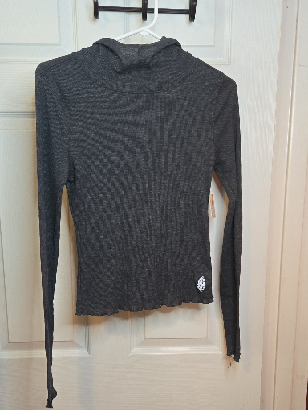 Free People Charcoal Gray Long-Sleeve Hooded Tee